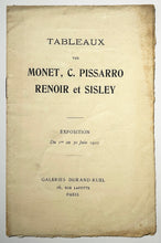 Charger l'image dans la galerie, Catalogue de l'Exposition de Tableaux par Monet, C. Pissarro, Renoir et Sisley, du 1er au 30 juin 1910 à la Galerie Durand-Ruel, 16 rue Laffitte à Paris.