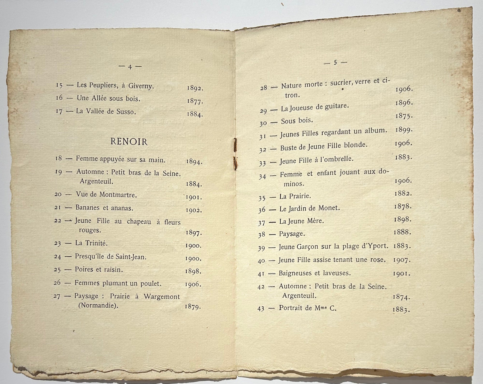 Catalogue de l'Exposition de Tableaux par Monet, C. Pissarro, Renoir et Sisley, du 1er au 30 juin 1910 à la Galerie Durand-Ruel, 16 rue Laffitte à Paris.