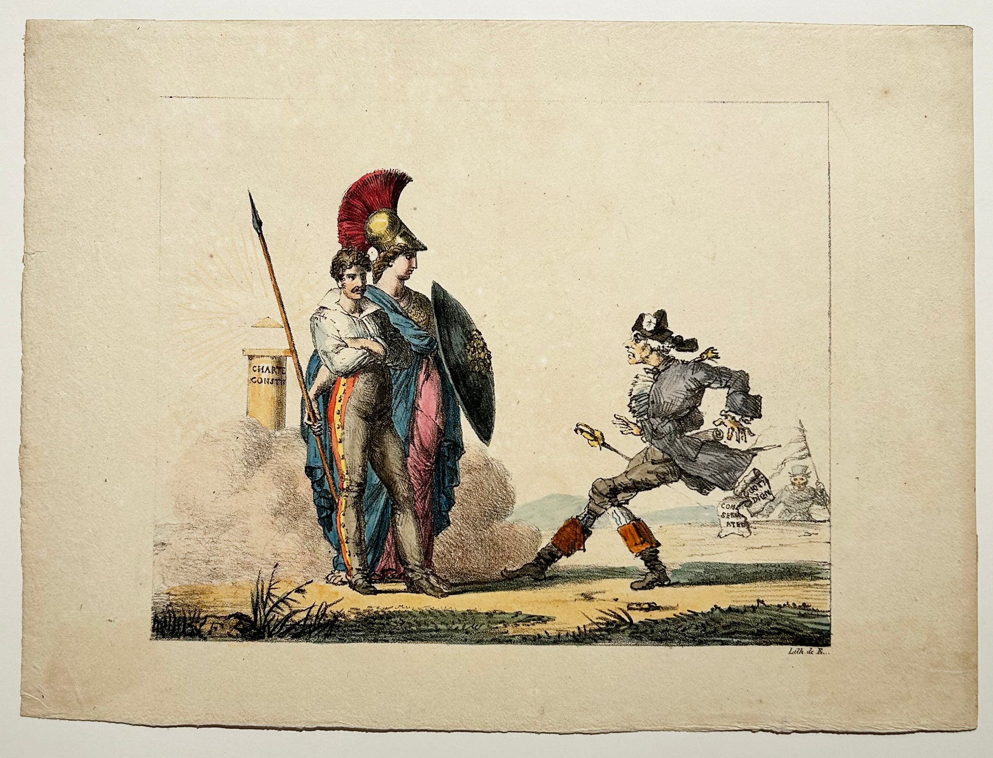 CARICATURE SUR LA CHARTE CONSTITUTIONNELLE XIX ème siècle. Lithographie en couleurs, vers 1820.