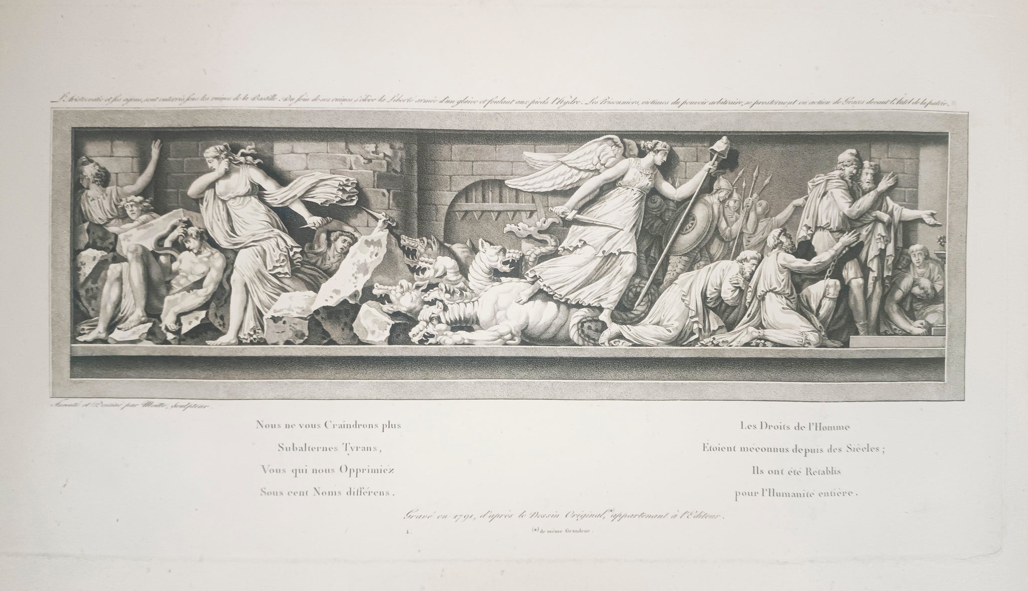 Hommage à la deuxième législature. Premier bas-relief placé sur l'Arc de Triomphe élevé au Champ de Mars, pour la Fédération générale des Français, célébrée à Paris le 14 juillet 1790.  1791-1792.