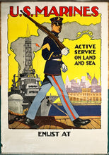 Charger l'image dans la galerie, Affiche U.S Marine. Active service on Land and Sea. c.1917.