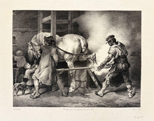 Charger l'image dans la galerie, Théodore GERICAULT - Le maréchal flamand. 1822. Lithographie exécutée en grande partie par Léon Cogniet (Paris 1794 † 1880), d'après la lithographie originale de Géricault intitulée "The flemich farrier" publiée en 1821.