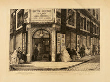 Charger l'image dans la galerie, Adolphe Théodore Martial dit POTEMONT - Siège de la Société des Aqua-fortistes. 1865. Galerie de peintures modernes, sculptures, bronzes, aquarelles, dessins, terres cuites, gravures & lithographies, outillages pour la gravure à l'eau-forte et atelier pour la morsure. Eau-forte originale.