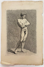 Charger l'image dans la galerie, Figure masculine nue, debout, tournée vers la droite, les bras croisés. 1738.