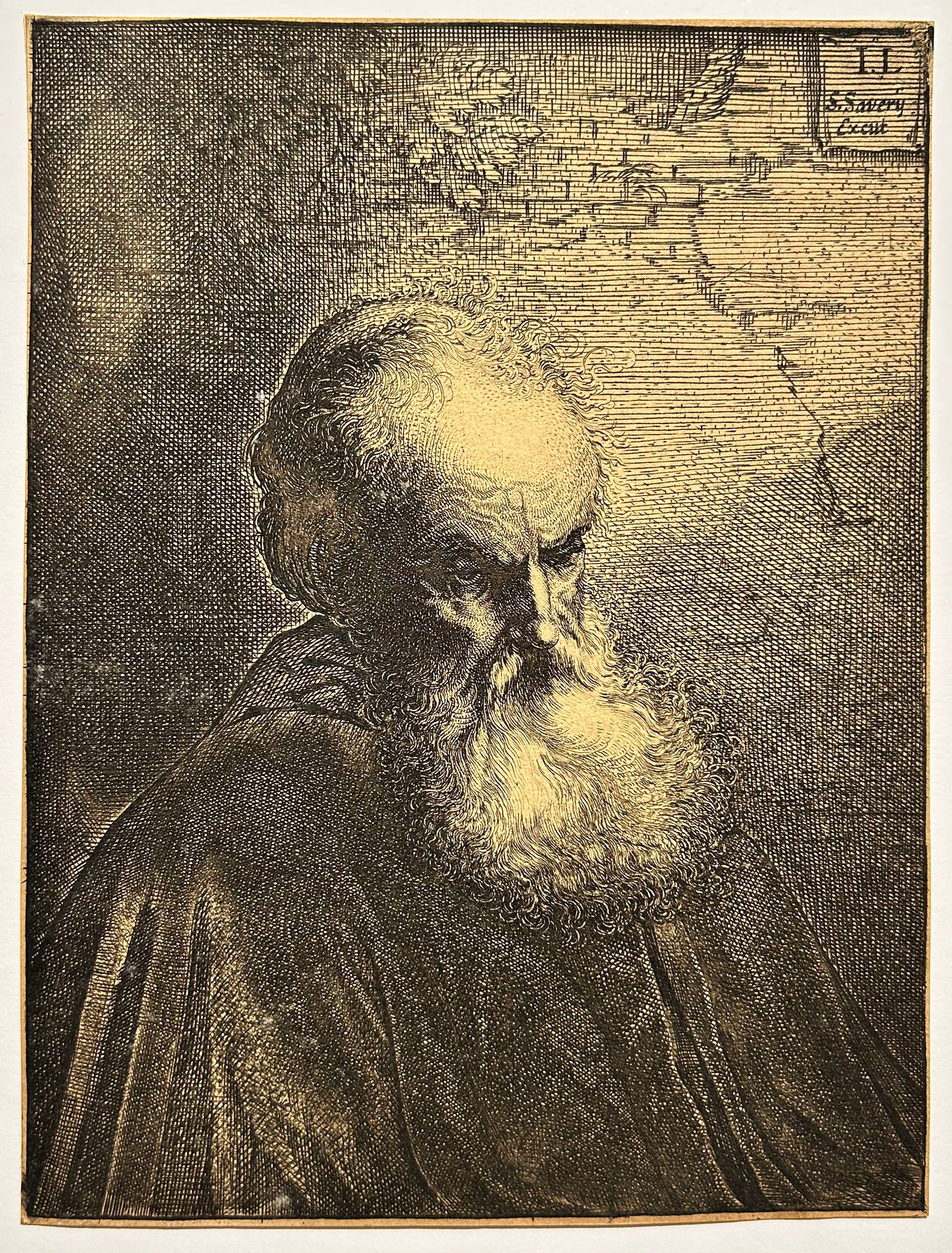 Jan LIEVENS Buste de vieil homme avec une longue barbe.  c.1640. Gravure.
