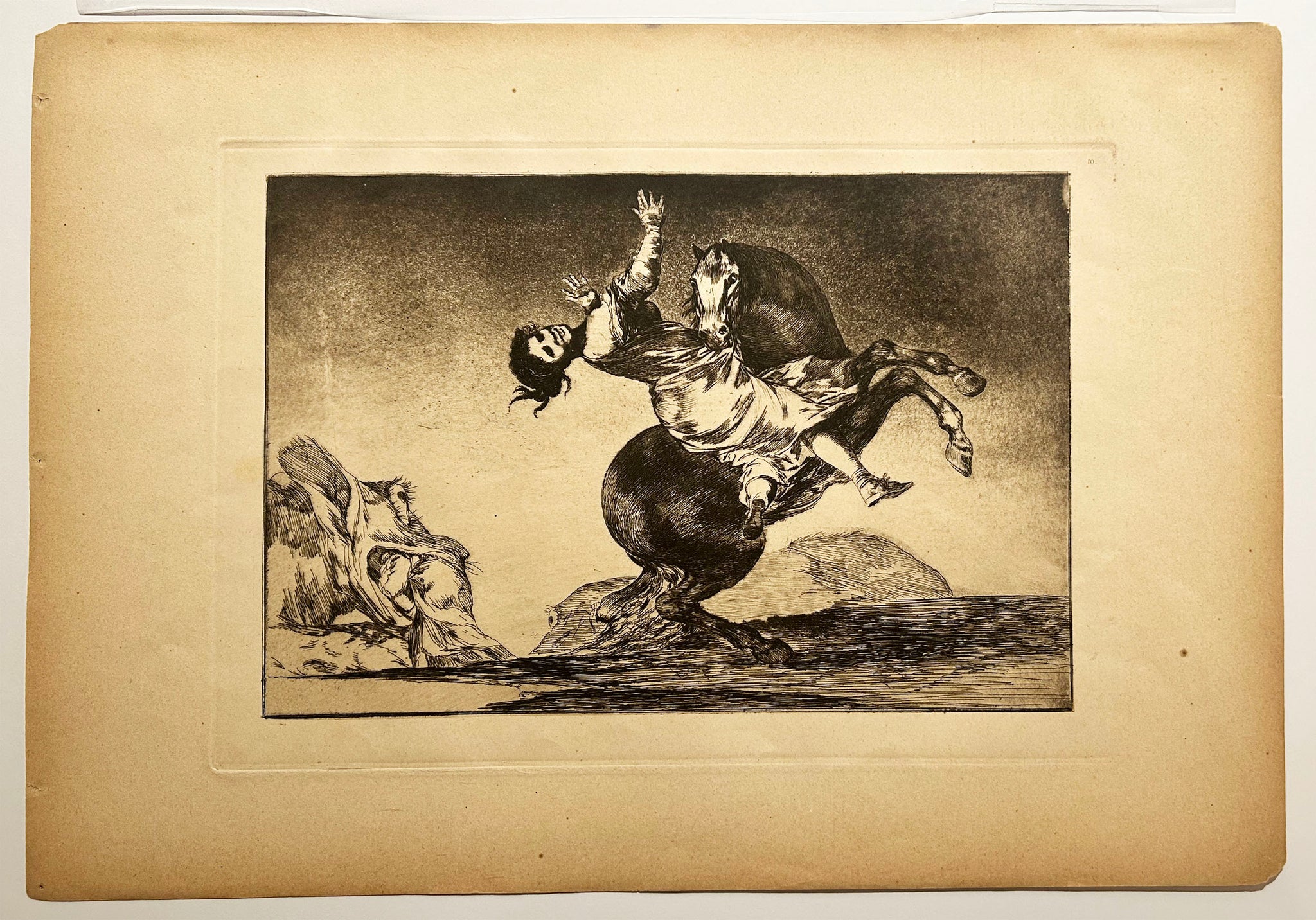 GOYA La jeune femme emportée par un cheval qui se cabre. La mujer y el potro, que los dome otro. 1815-1824. Gravure originale.