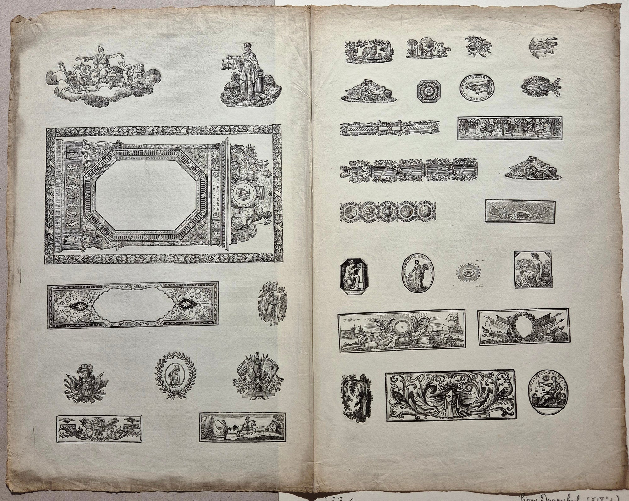 Feuille de divers ornements. Durouchail.