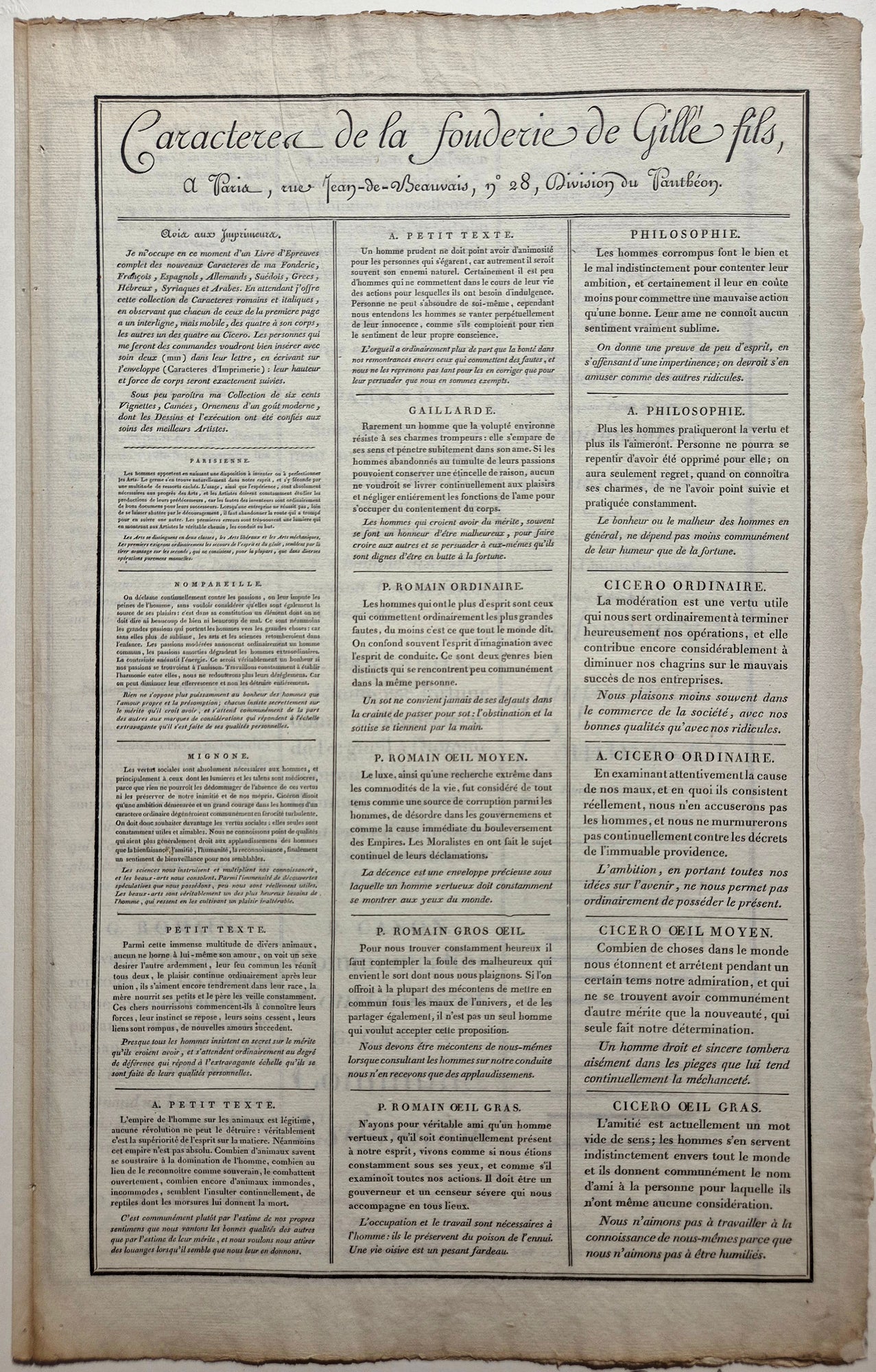 Caractères de la fonderie de Gillé fils. Art des lettres.