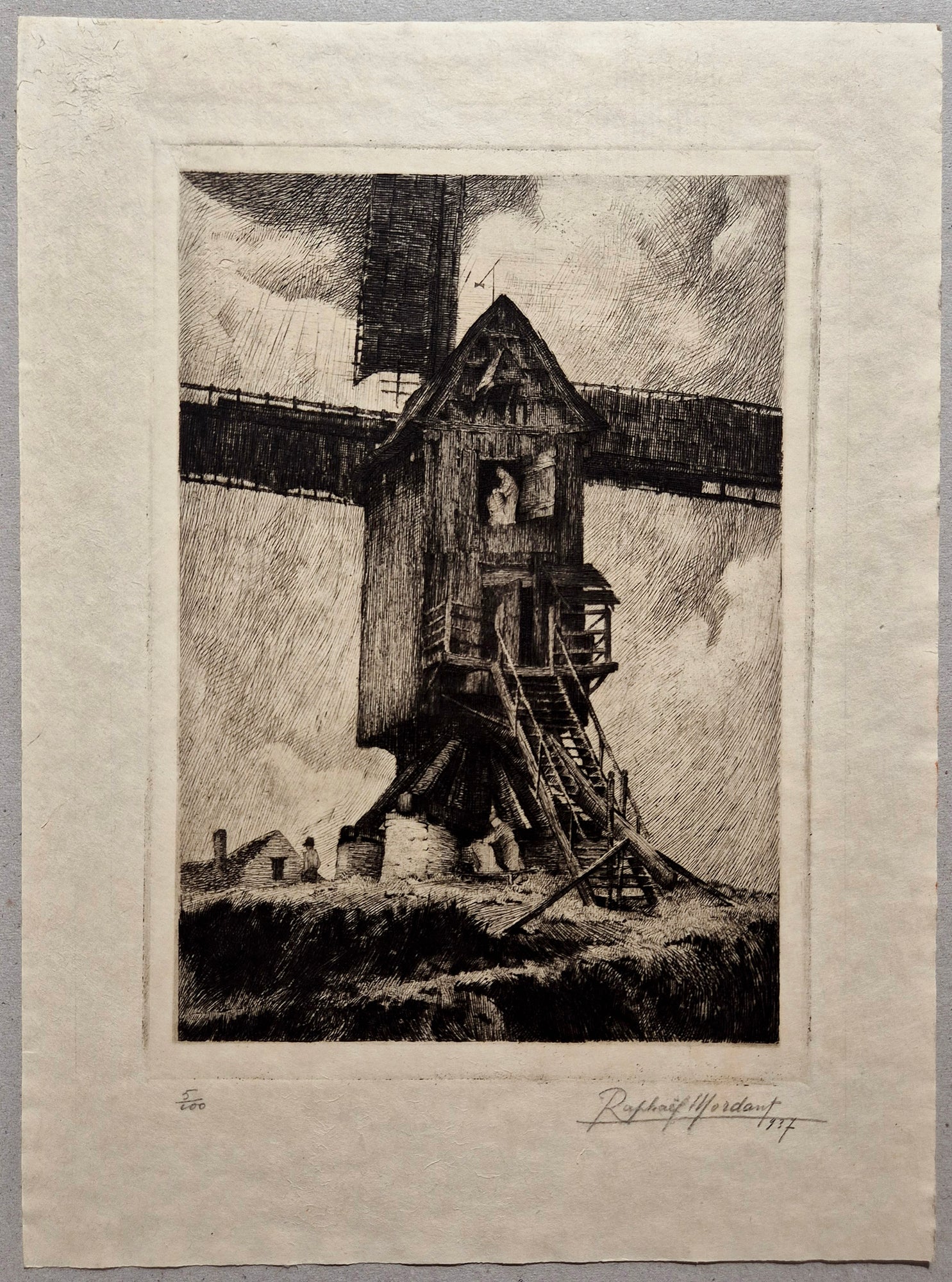 Le moulin. Mordant dessin.