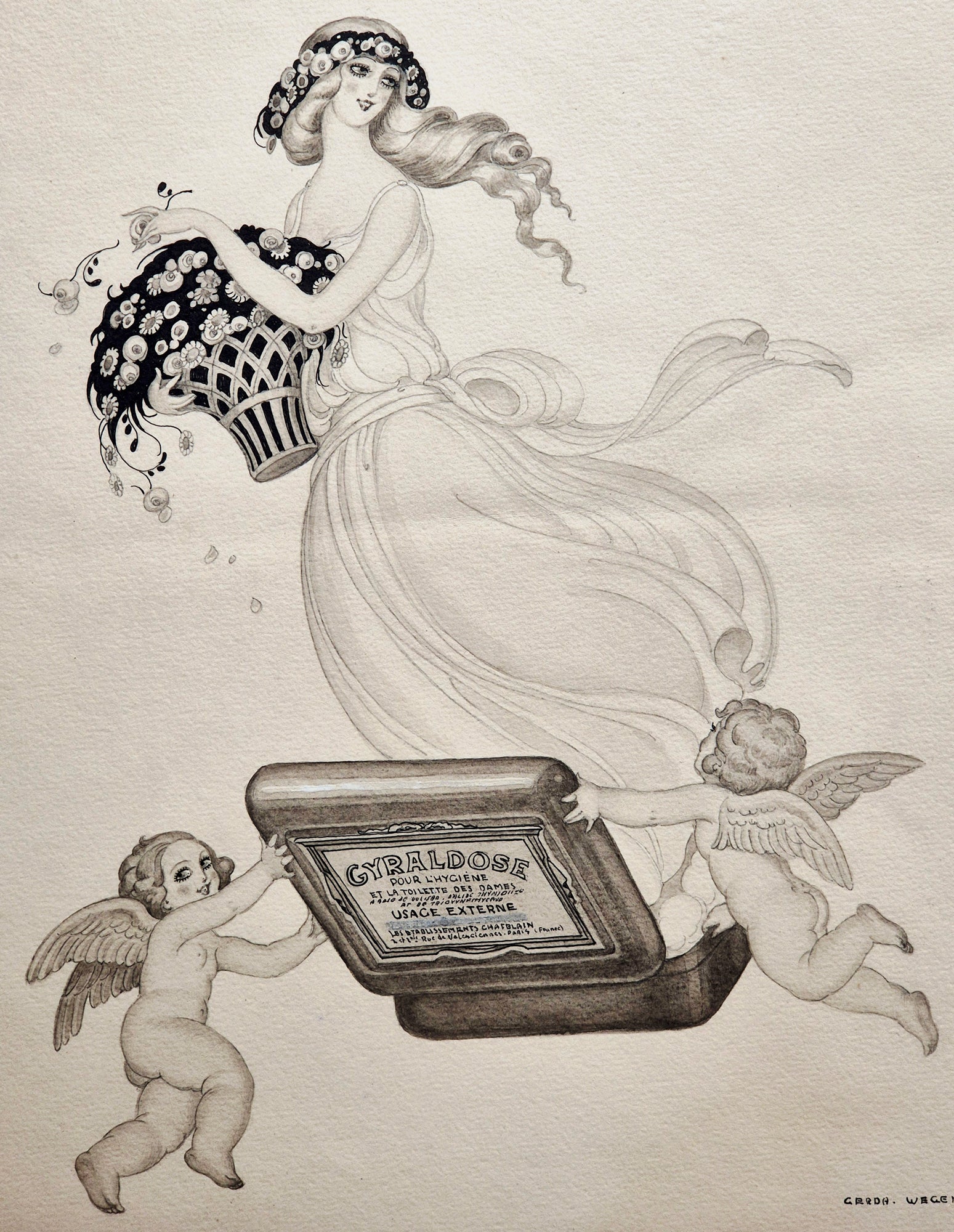 Gyraldose, femme à la corbeille. Dessin de Gerda Wegener.
