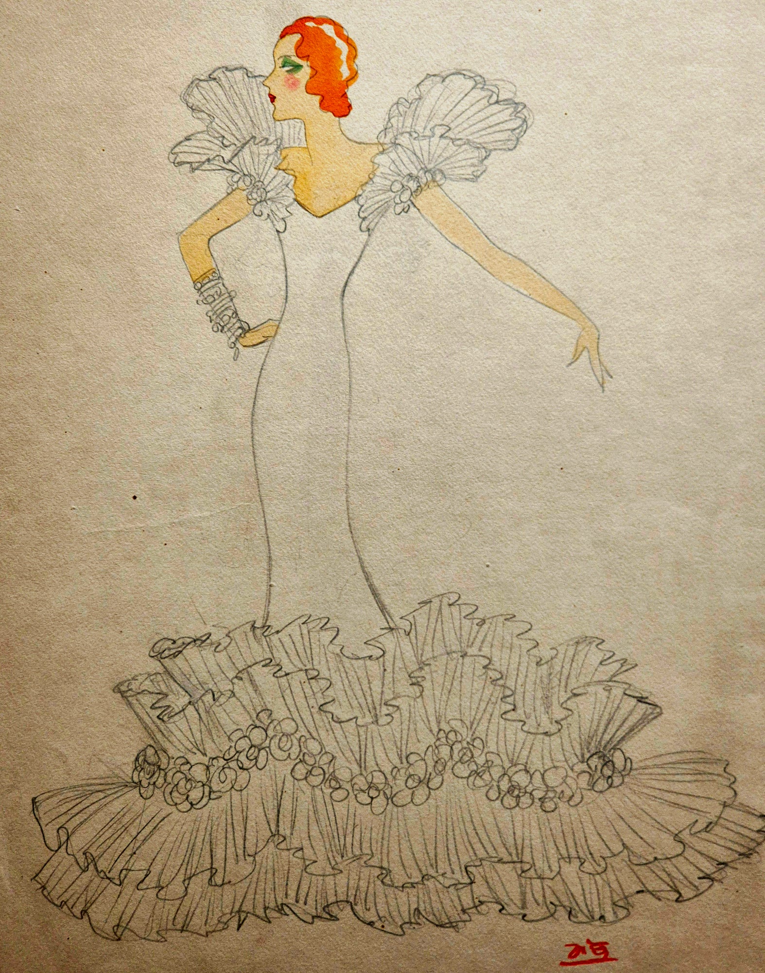 Robe du soir, nuit de Longchamp. Dessin de ZIG