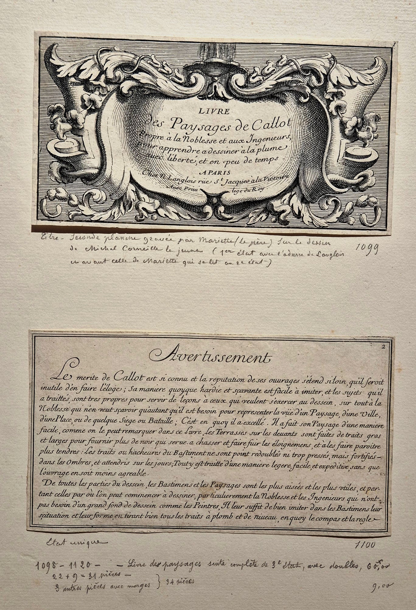 Livre des paysages de Callot. Mariette Jean le père.