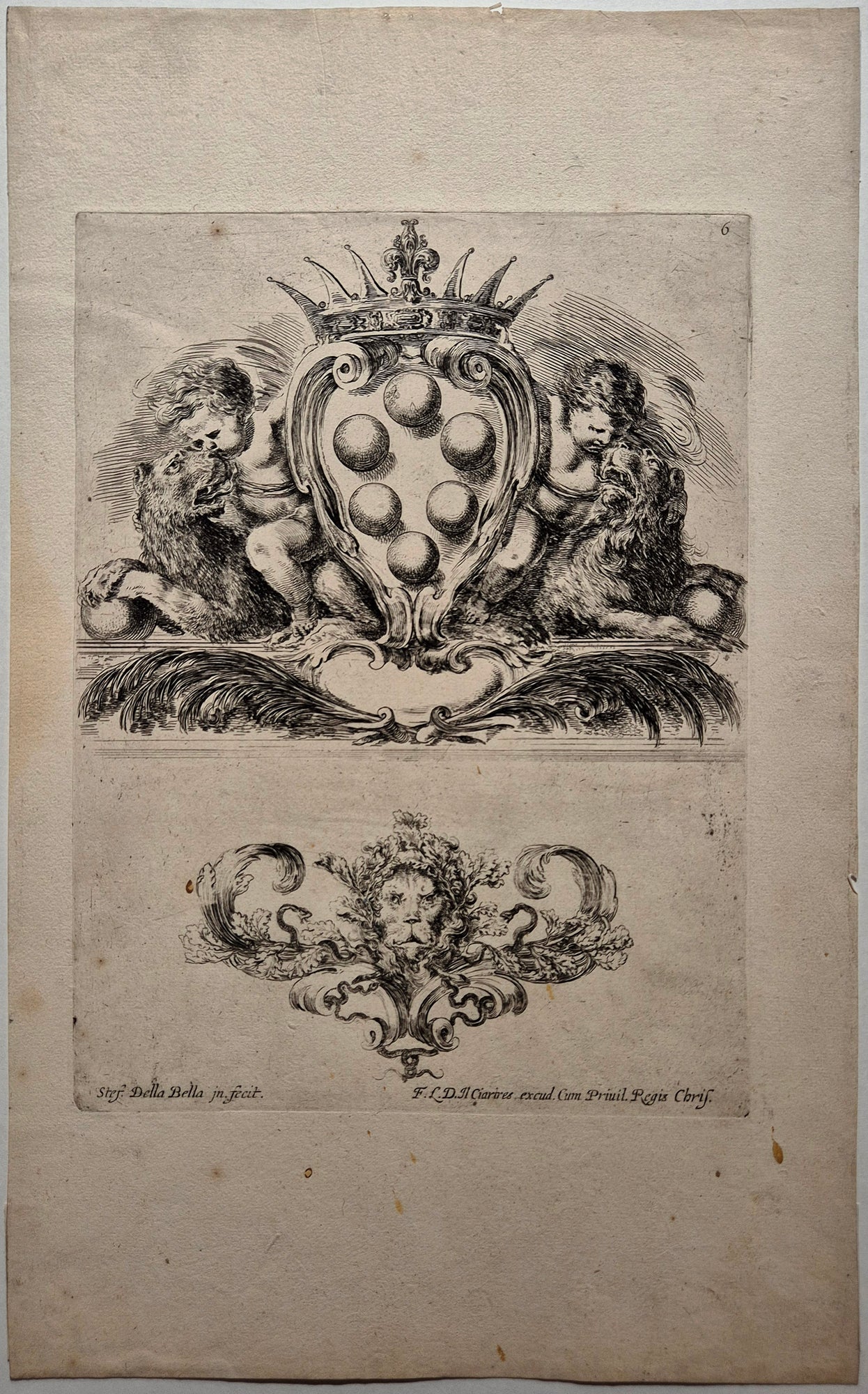 Cartouche aux armes des Médicis. Della Bella.