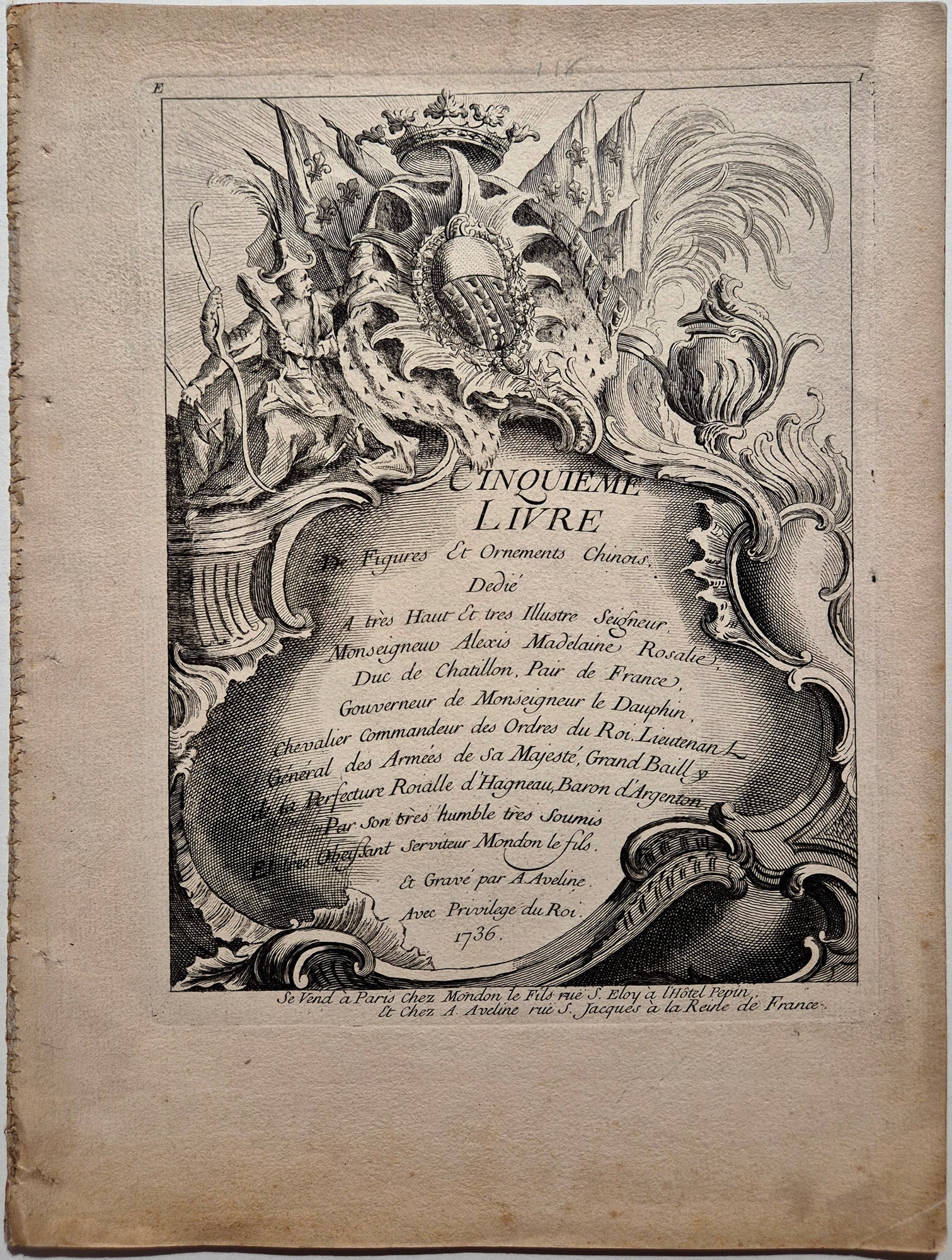 Cinquième livre de figures et ornements Chinois. Aveline.