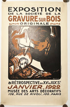 Charger l'image dans la galerie, Affiche "Exposition de la société de la gravure sur bois originale & rétrospective du Xve au XIXe siécle" au musée des arts décoratifs à Paris. 1922.