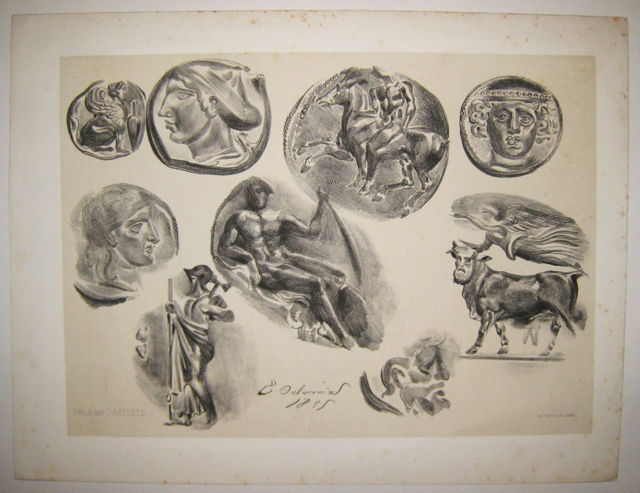 Feuille de neuf médailles antiques.