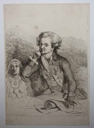 Autoportrait de l'artiste, posant son bras gauche sur une statue de Diana d'Ephesus (sujet inversé).