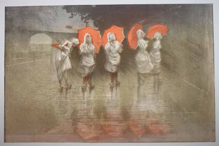 Les parapluies rouges.