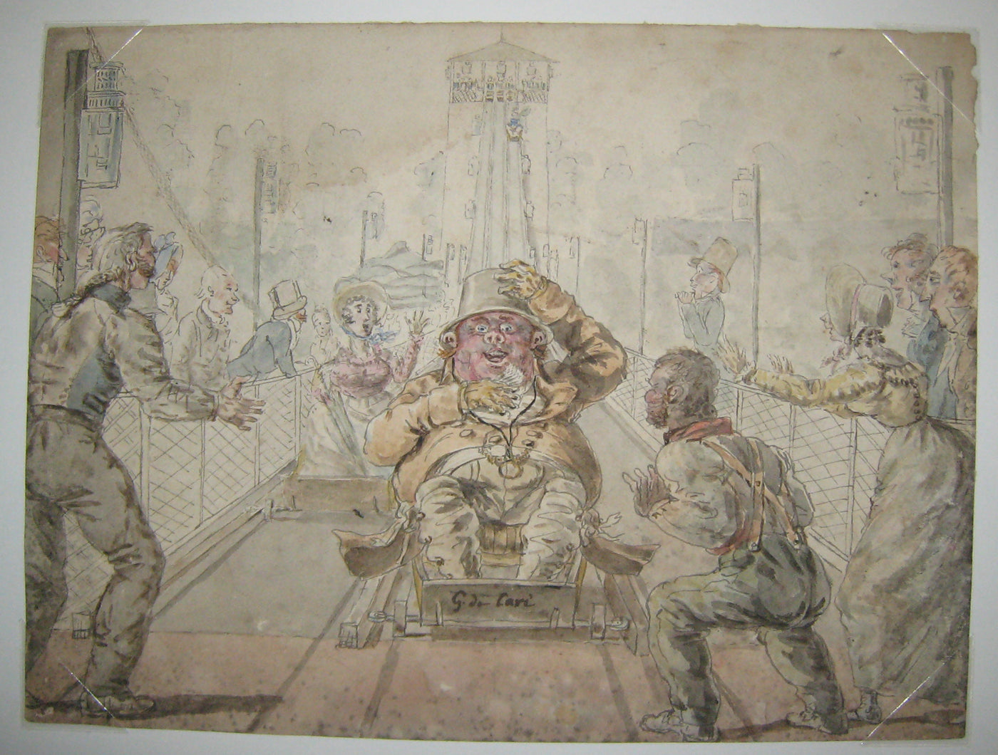 Caricature: La course des montagnes Russes à Paris. c.