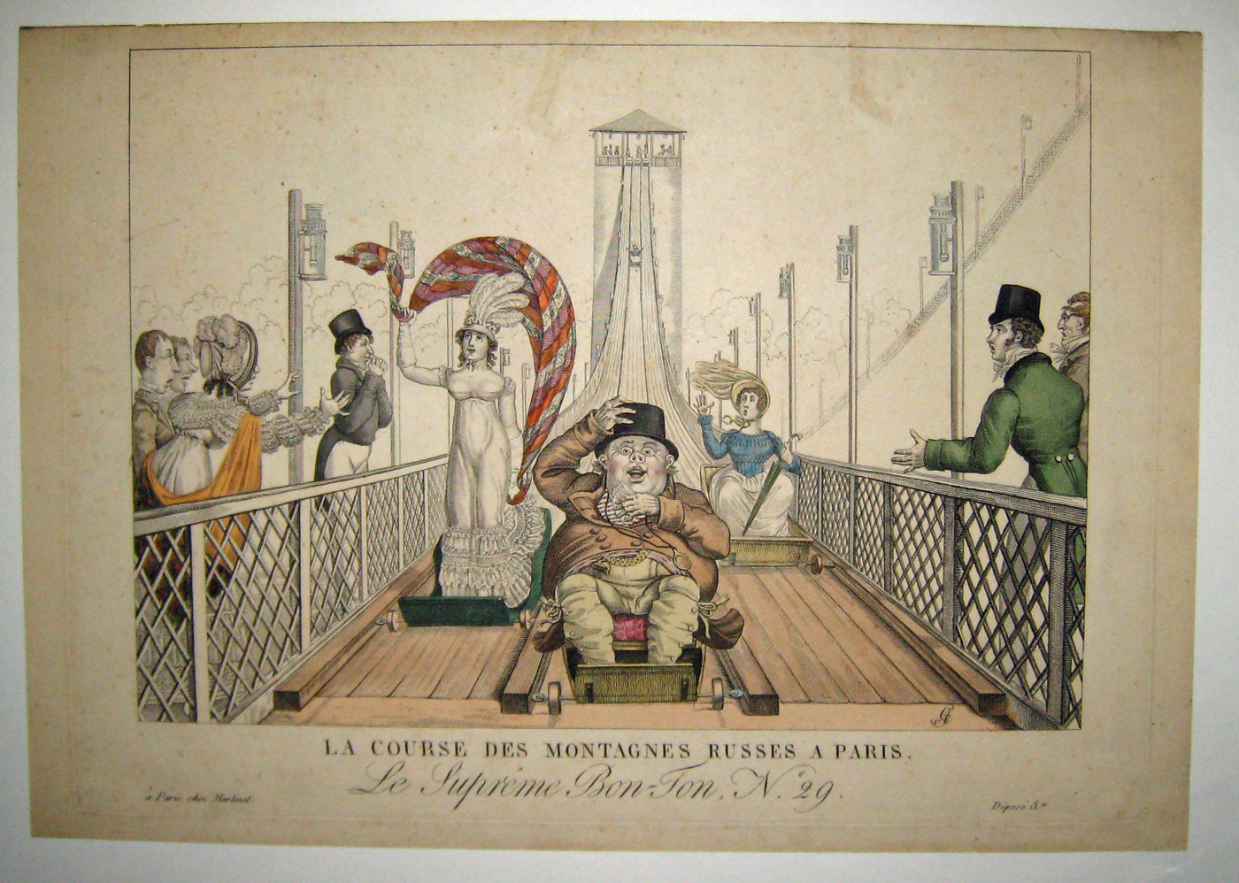 Caricature: La course des montagnes Russes à Paris. c.