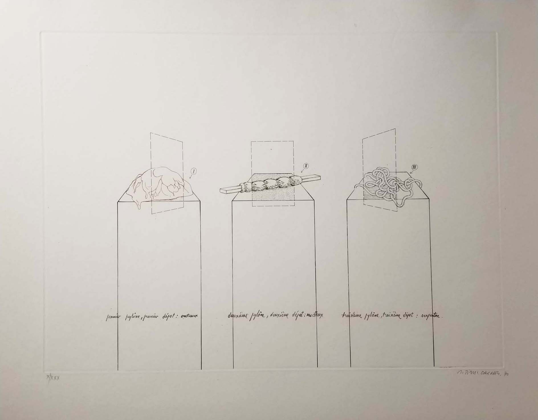 Trois pylônes, trois dépôts. 1970.