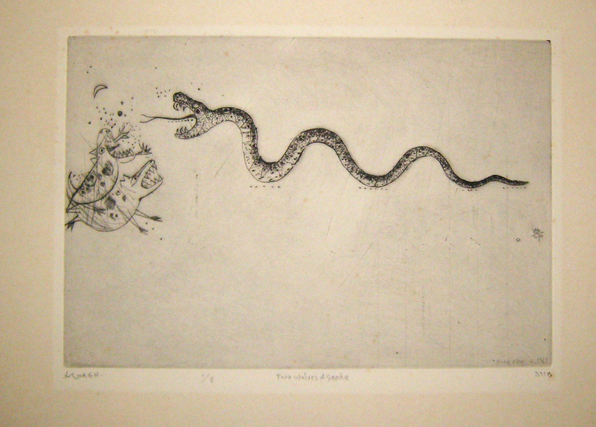 Two wolves and snake (Deux loups et serpent).