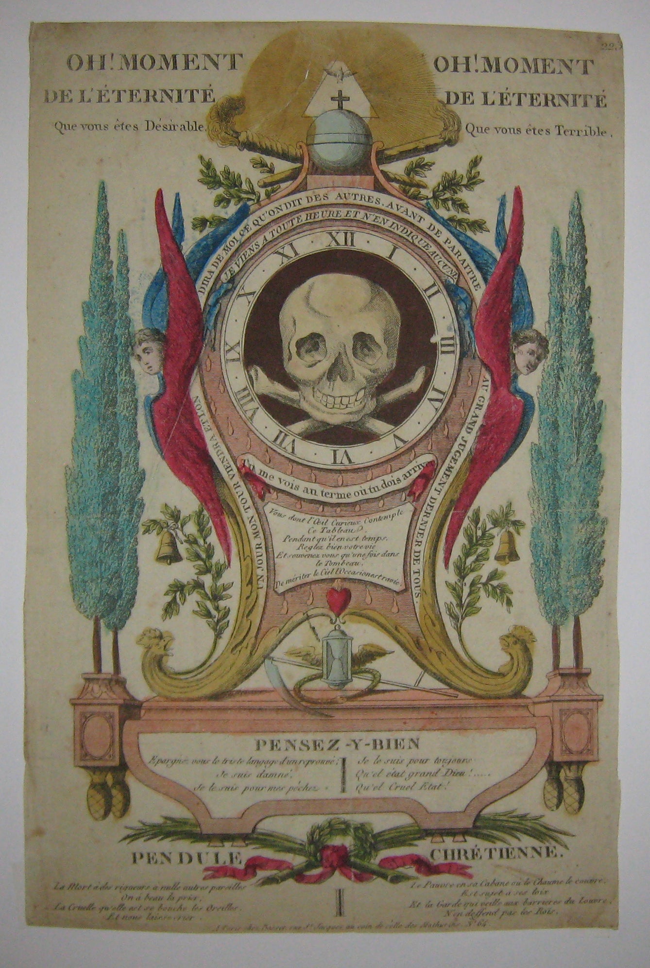 Vanité. Pendule Chrétienne. Oh! Moment de l'Eternité. Que vous êtes Désirable. Pensez-y-bien.