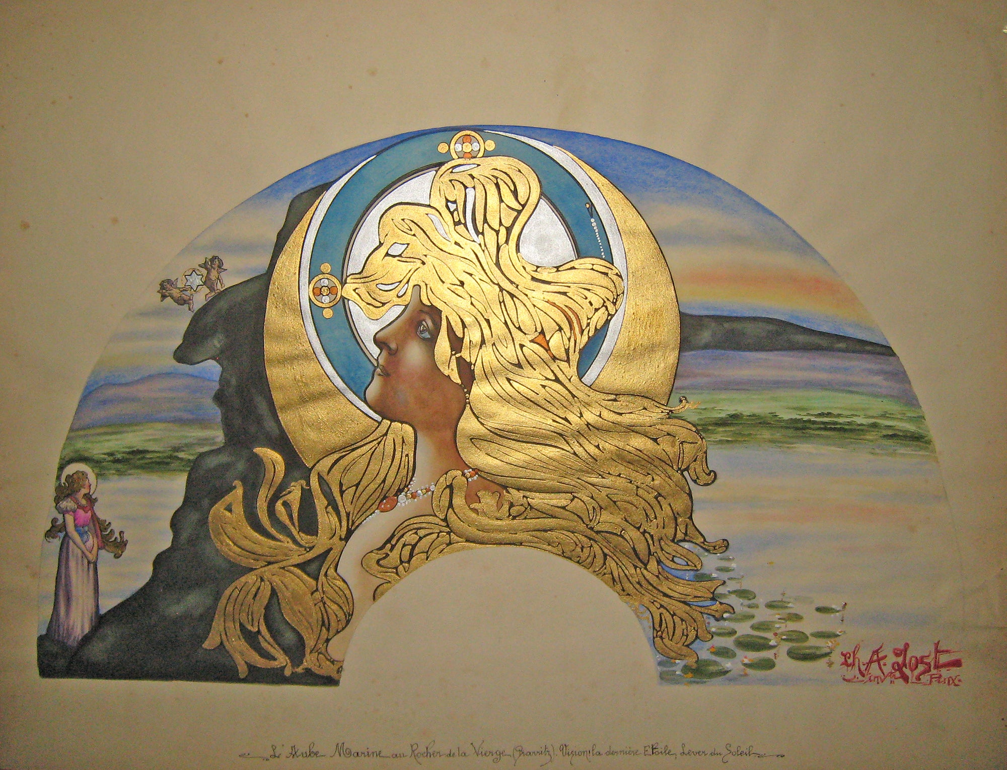 L'Aube. Marine au Rocher de la Vierge (Biarritz). Vision! La dernière Etoile, Lever du Soleil.