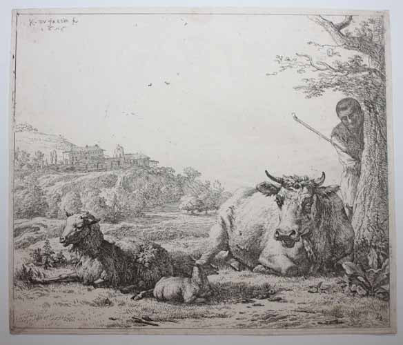 Le berger derrière l'arbre.