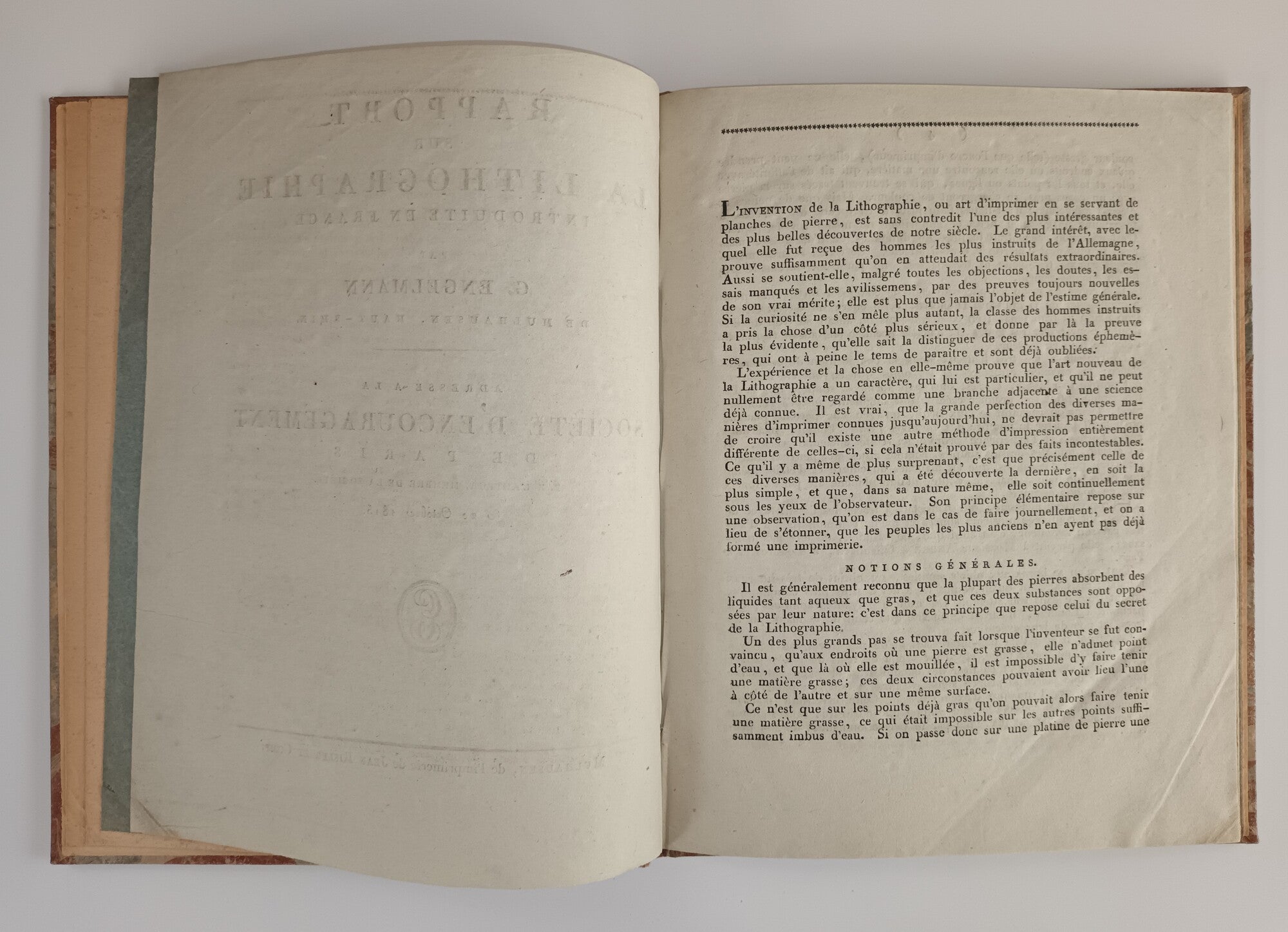 Rapport sur la lithographie introduite en France.1815.