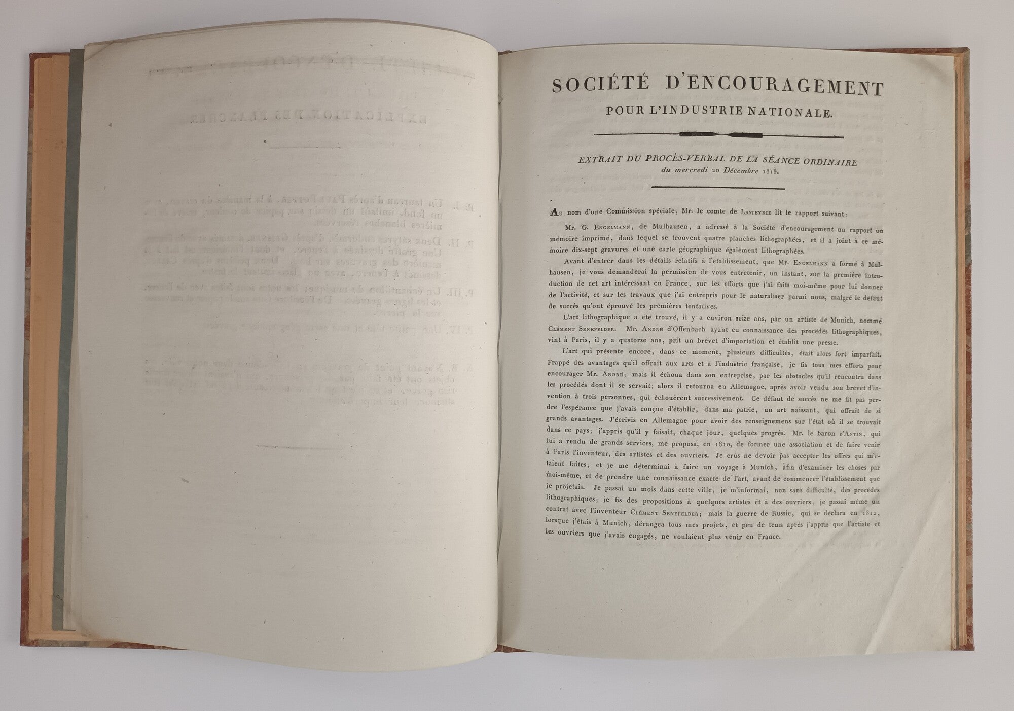 Rapport sur la lithographie introduite en France.1815.