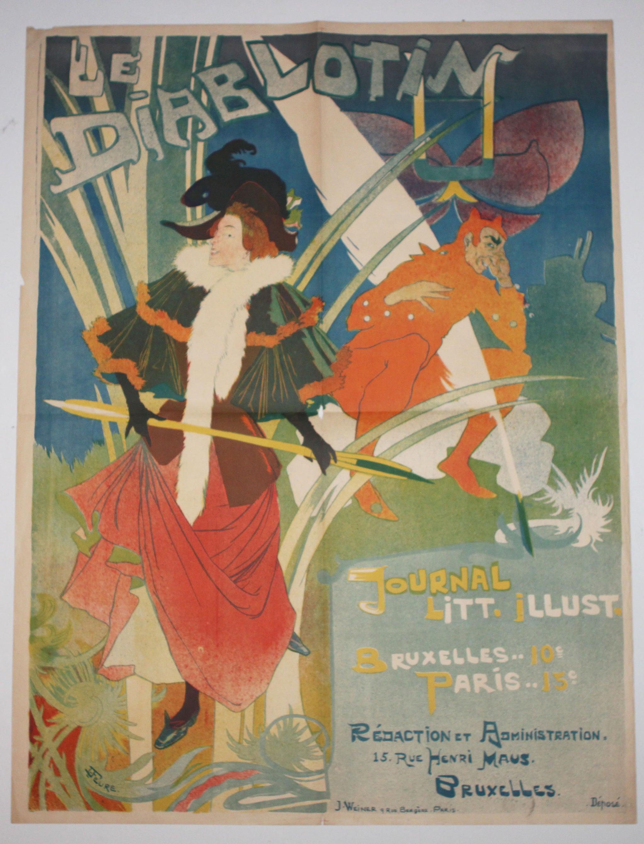 Affiche: Le Diablotin, Journal littéraire illustré, Bruxelles 10c., Paris 15c. Rédaction-Administration, 15 rue Henri Maus, Bruxelles -