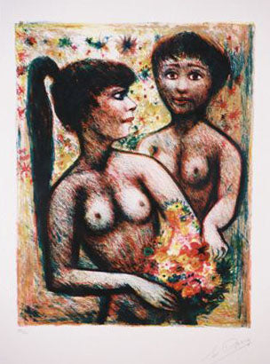 Deux jeunes filles au bouquet.