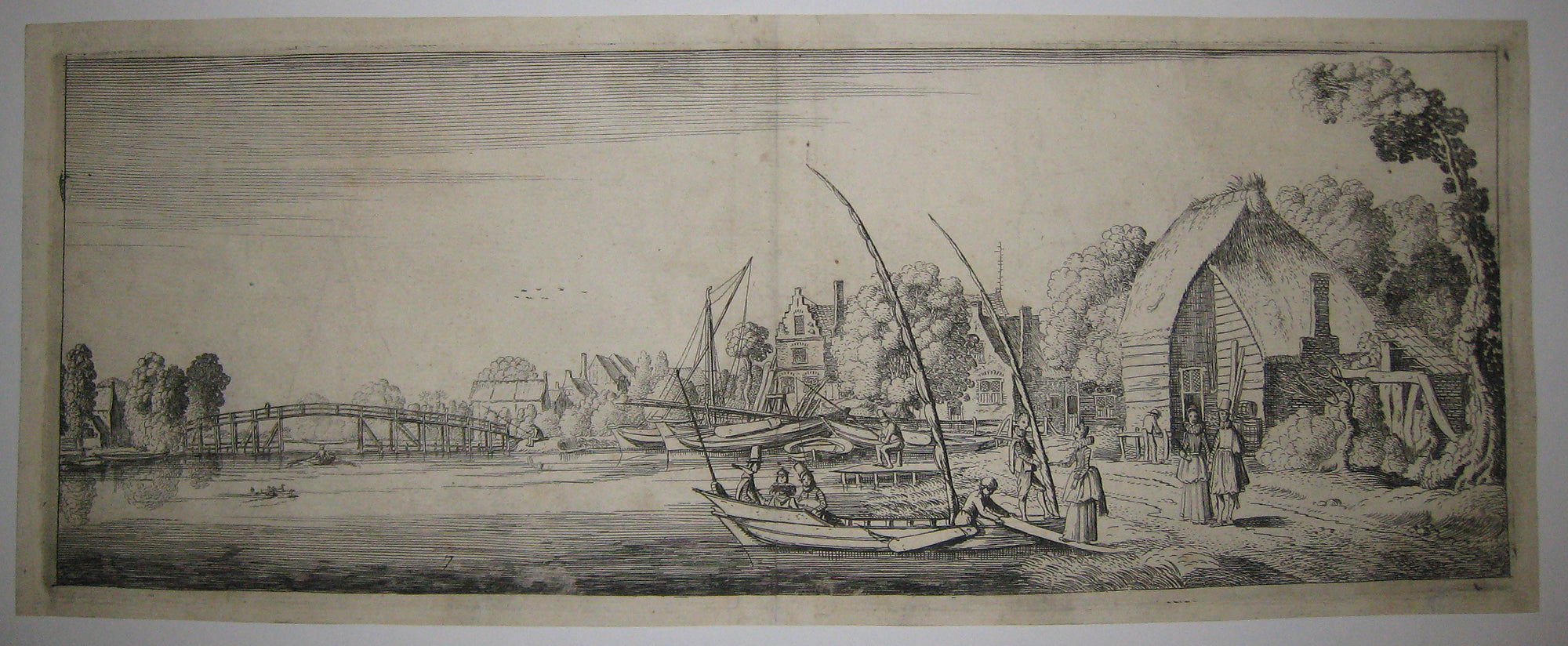 Paysage, Elégants embarquant sur un voilier.