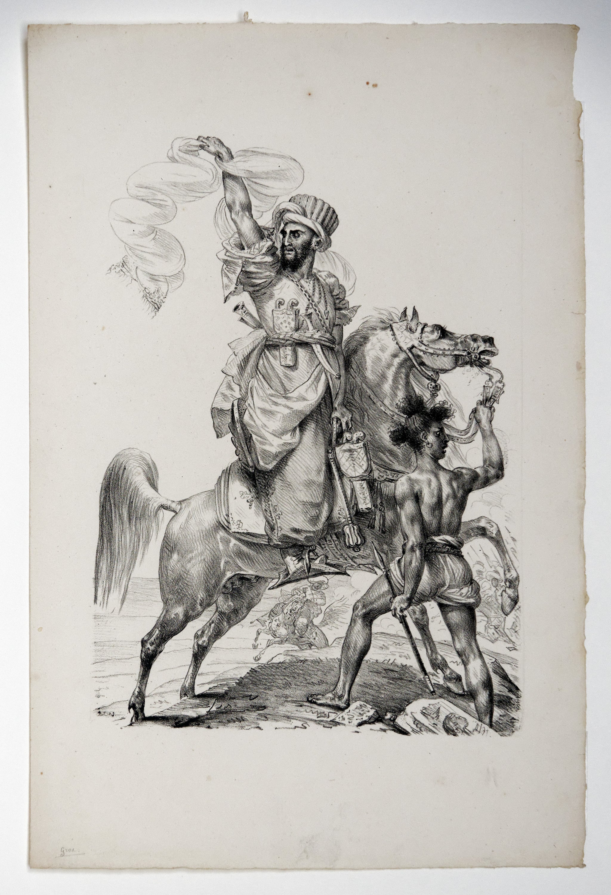 Chef de Mamelucks à cheval appelant du secours.