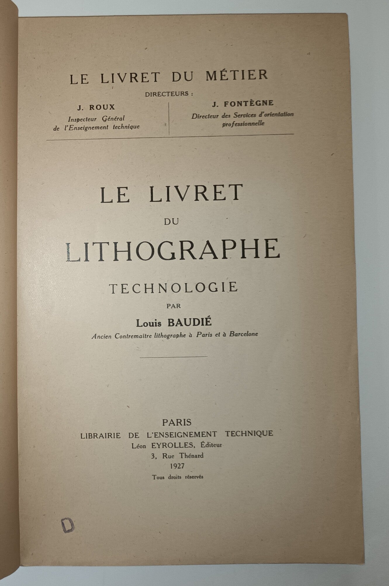 Le livret du lithographe.1927.