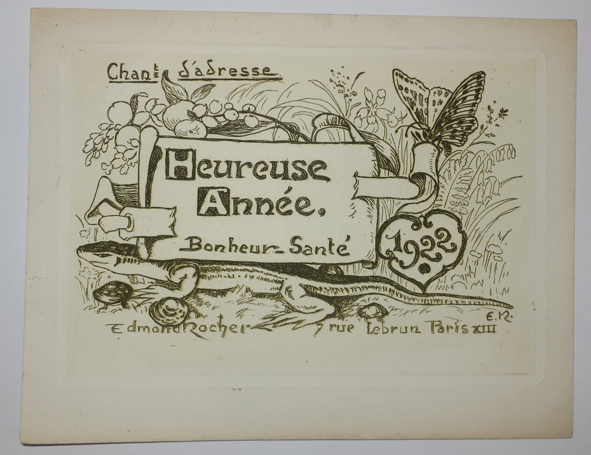 Heureuse Année, Bonheur, Santé & Changement d'adresse. 7 rue Lebrun, Paris XIII.