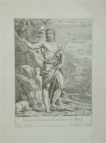 Jésus portant une croix et une brebis couchée.