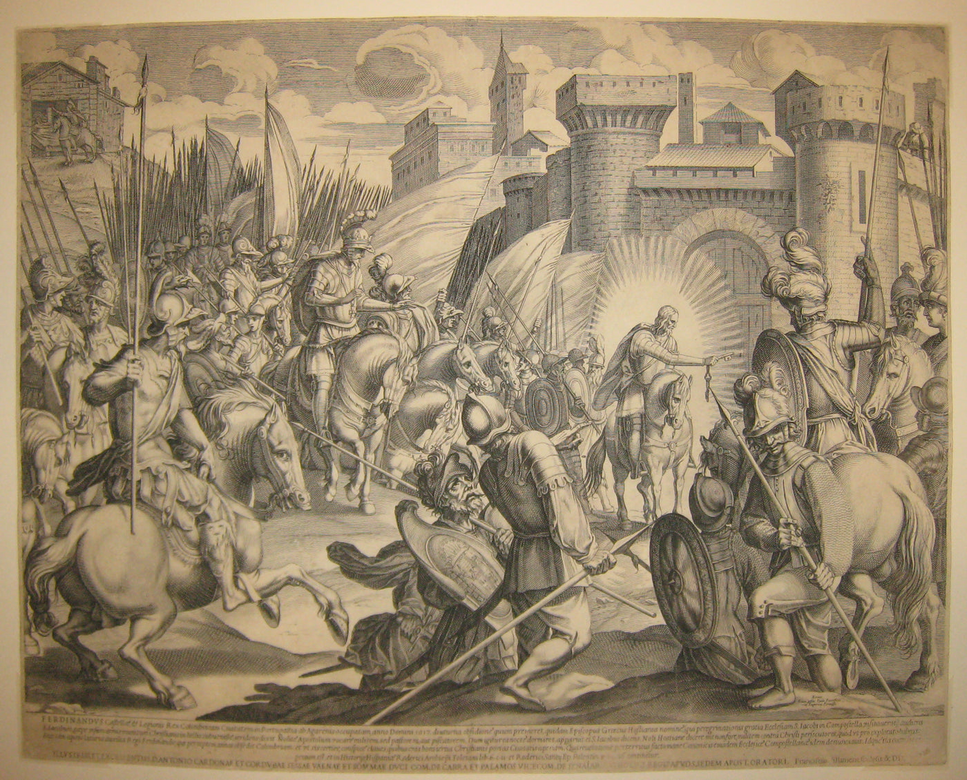 Saint Jacques de Compostelle à cheval qui apparaît devant l'Armée du Roi Ferdinand II d'Espagne.