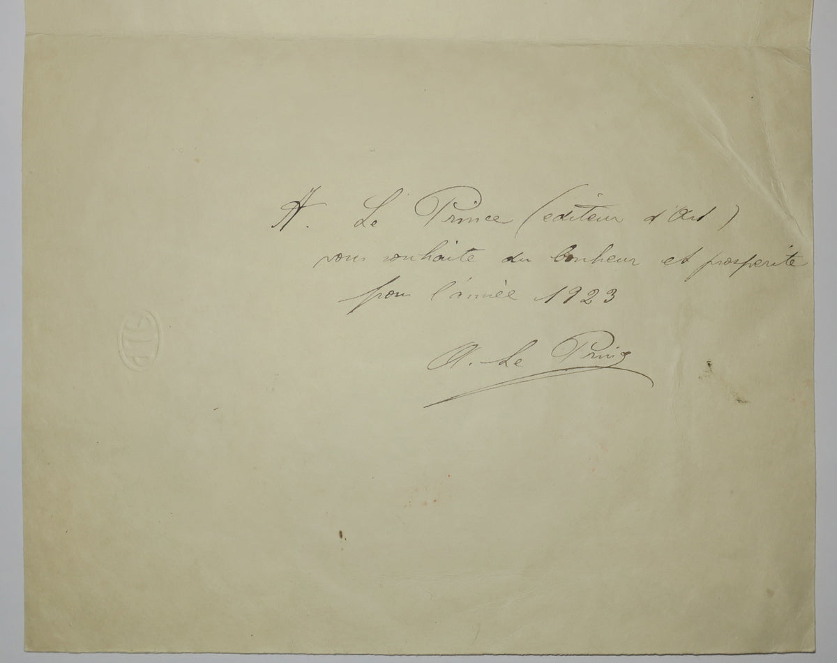 Carte de vœux de l'éditeur d'Art A. Le Prince.