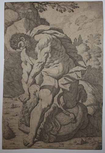 Hercule déchirant le lion de Némée.