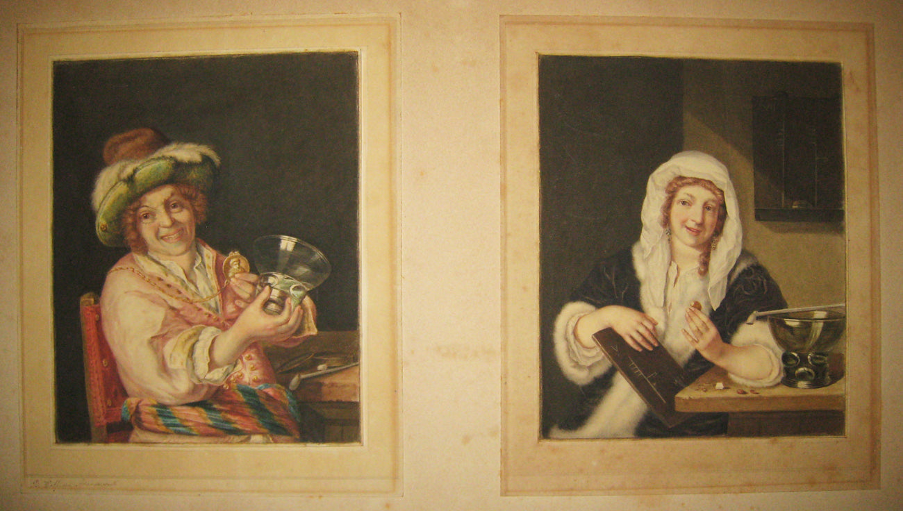 Un autoportrait comme un soiffard joyeux & Un portrait de femme en buste, assise.