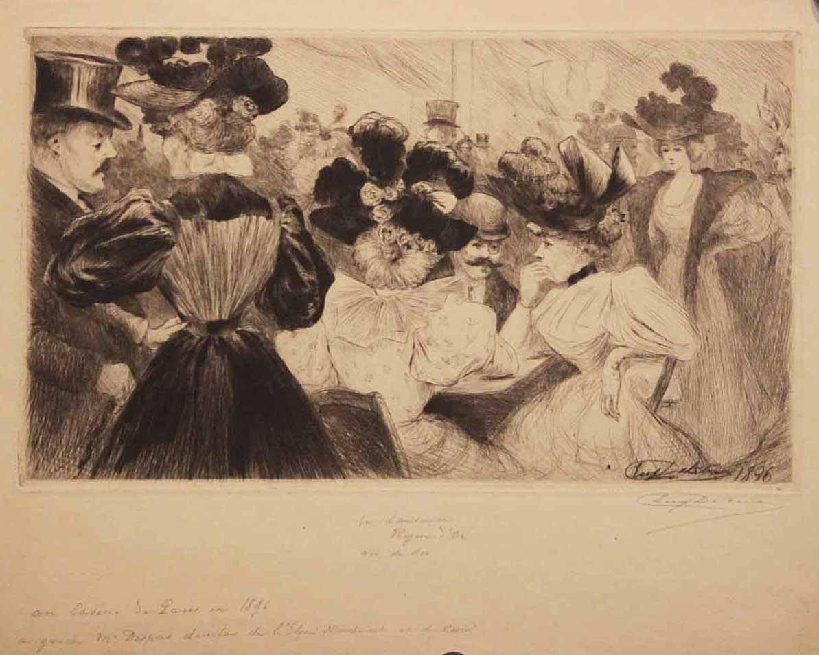 La danseuse Rayon d'Or vue de dos, au Casino de Paris en 1896. A gauche, Mr Despres, directeur de l'Elysée Montmartre. 1896.
