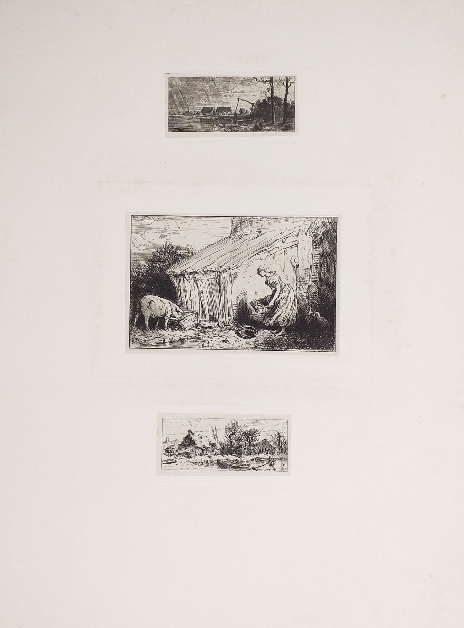 Paysage de rivière, 1844. Toit à porcs, 1846. L'étang gelé (petite planche), 1845.