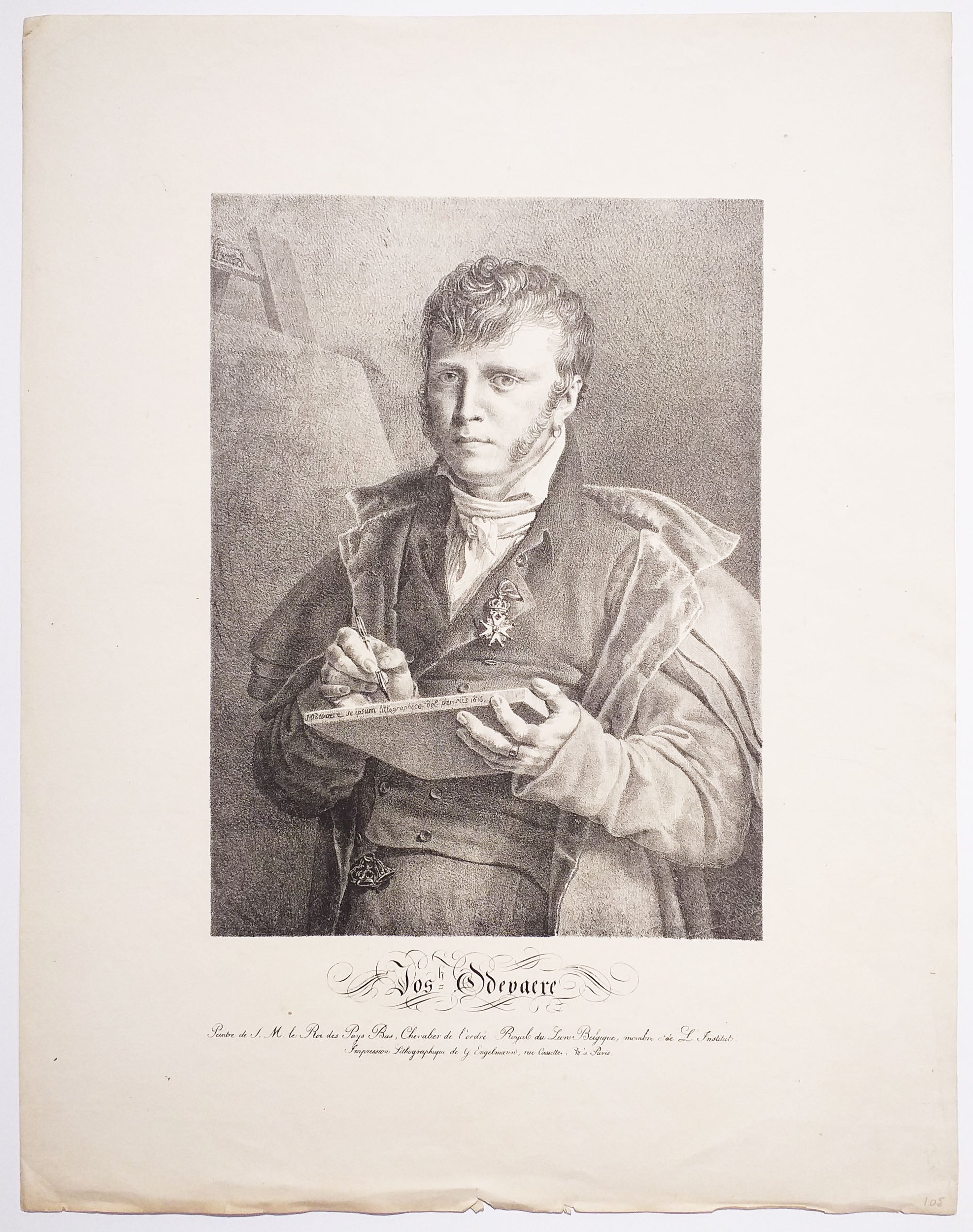 Autoportrait de l'artiste (à l'âge de 38 ans). Peintre de S. M. le Roi des Pays-Bas, Chevalier de l'Ordre Royal du Lion Belgique, membre de l'Institut. 1816.