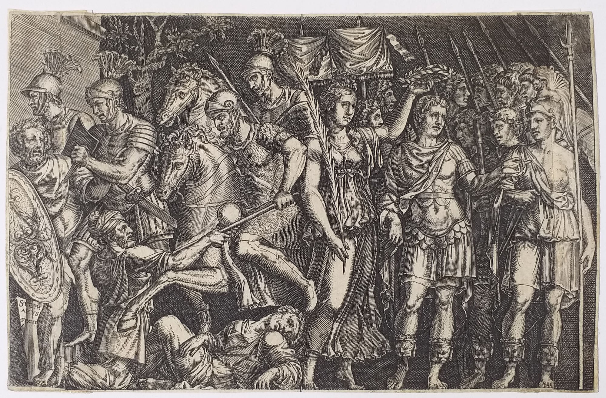 Trajan entre la ville de Rome et la Victoire.