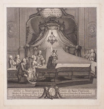 Charger l'image dans la galerie, Le Concert Méchanique, inventé par R. Richard, exposé à la Bibliothèque du Roi. Dédié à Monseigneur le Comte de Saint Florentin, Ministre et Secrétaire d'Etat Commandeur, Chancelier et Surintendant des Ordres du Roi.  1769.