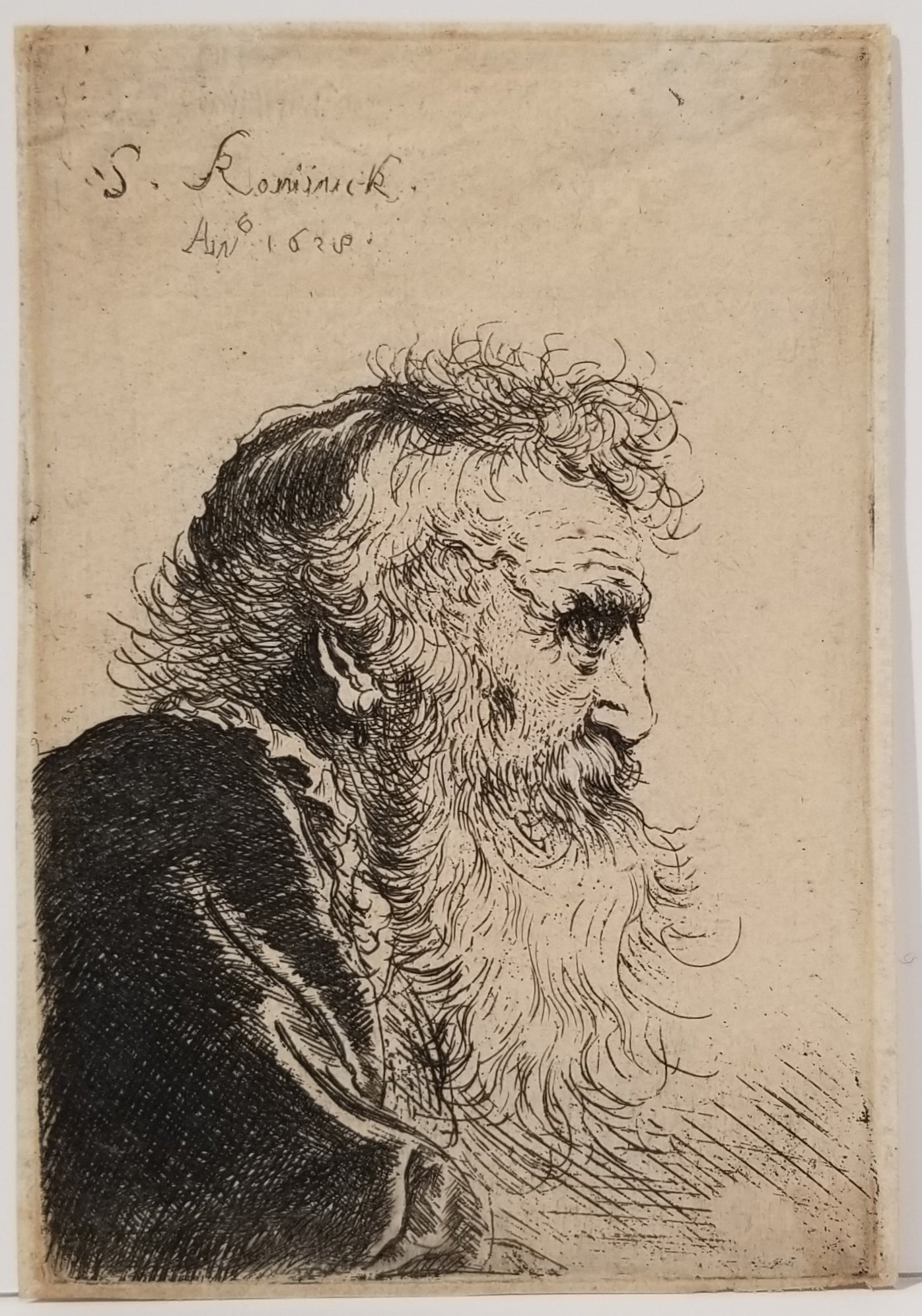 Buste de vieil homme barbu, de profil droit. 1638.