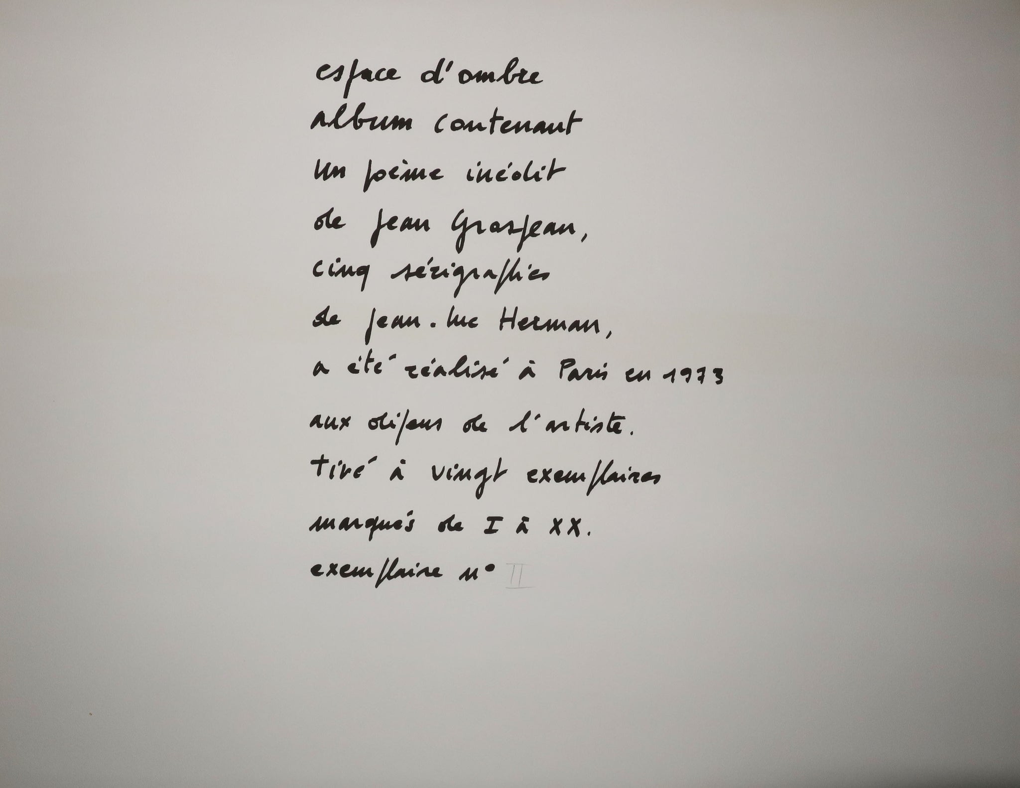 Espace d’ombre, 1973.