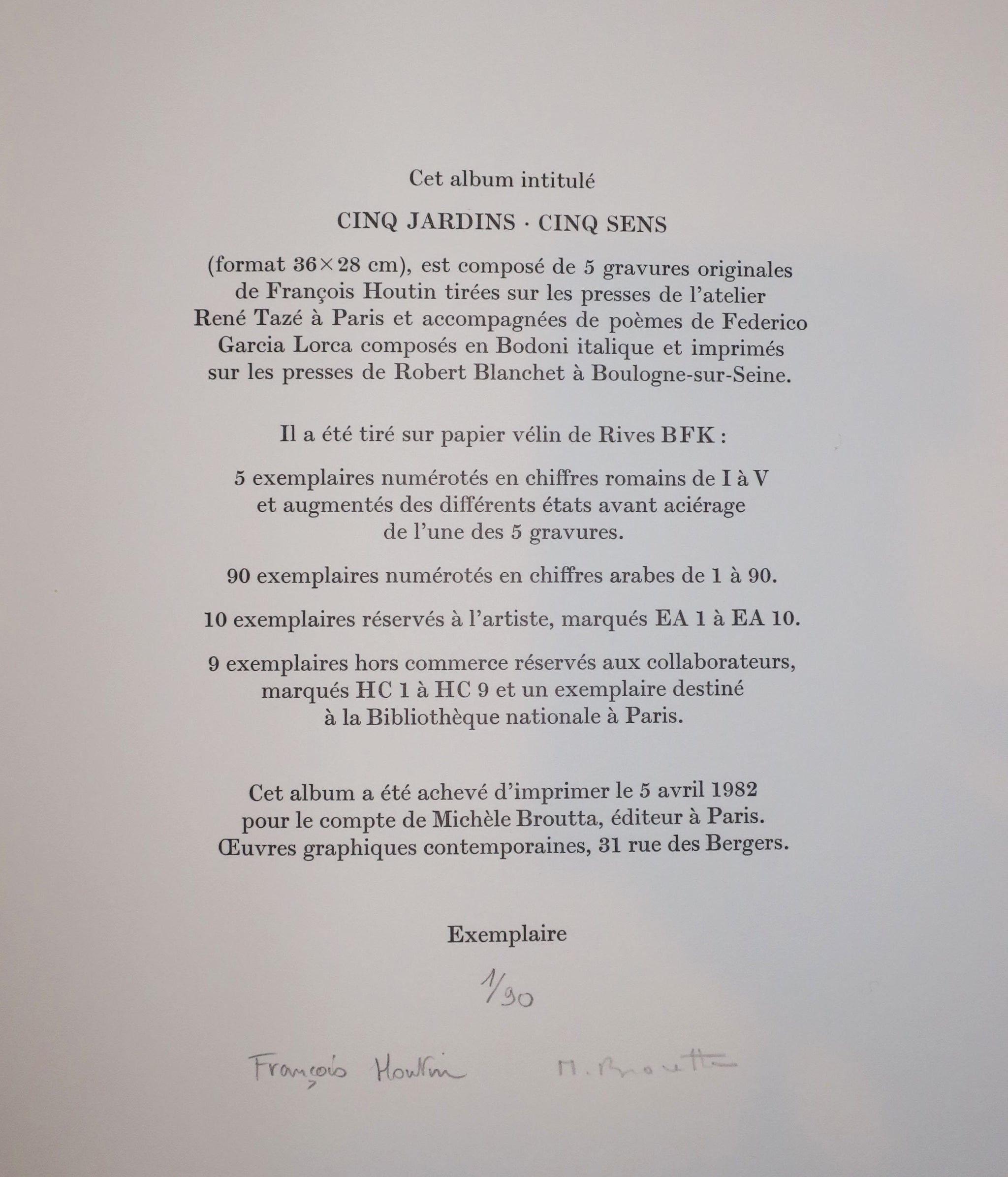 Cinq Jardins – Cing Sens. 1982.